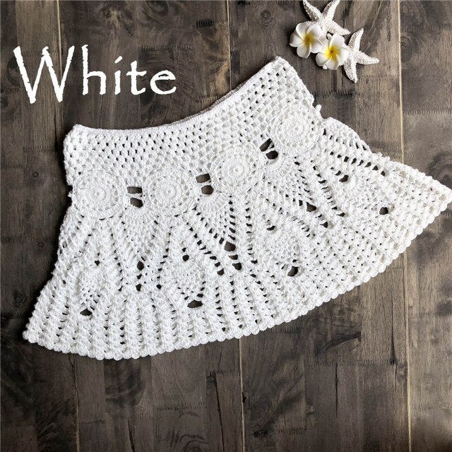 Hand Hook Crochet Bikinis Bottom Handmade Knitted Hollow Out A-line skirt Sexy Swimwear Women-6