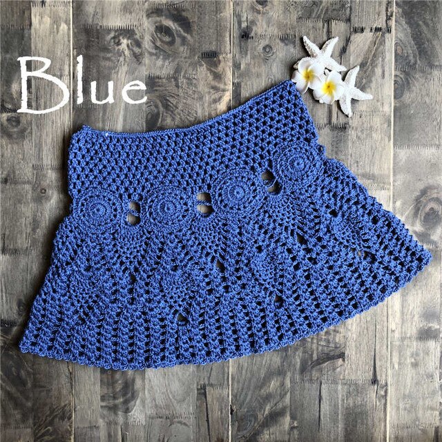 Hand Hook Crochet Bikinis Bottom Handmade Knitted Hollow Out A-line skirt Sexy Swimwear Women-7