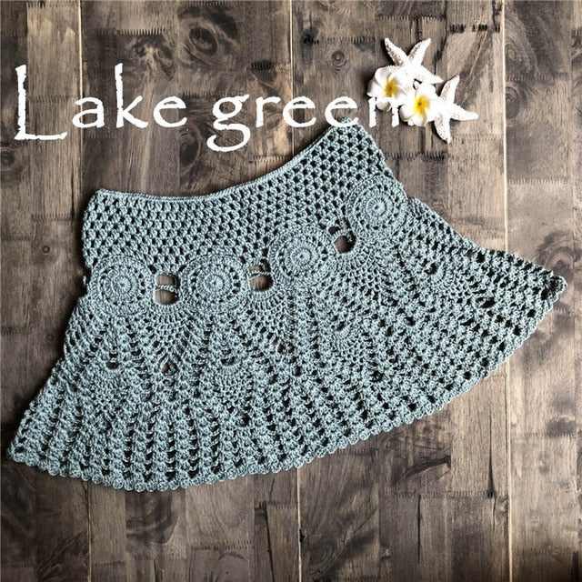 Hand Hook Crochet Bikinis Bottom Handmade Knitted Hollow Out A-line skirt Sexy Swimwear Women-8