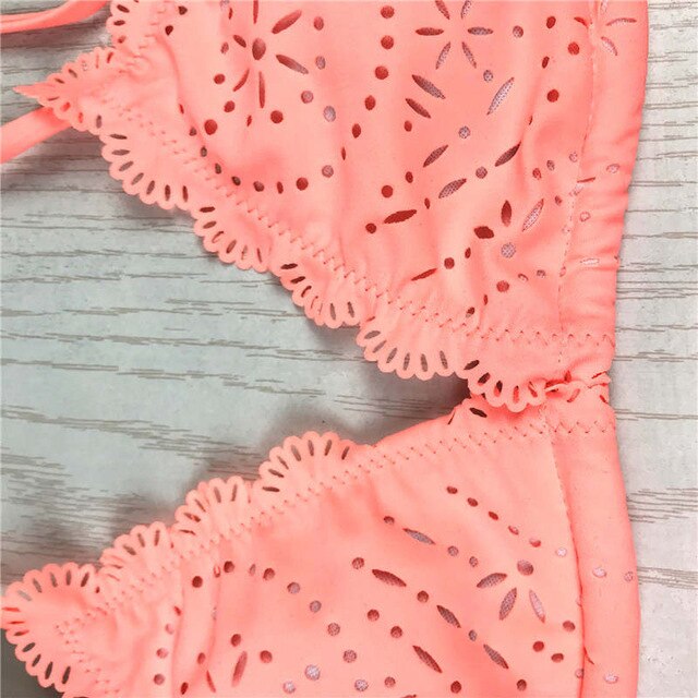 Triangle Bikini Set Bohemian Swimwear Hollow Out Low Waist Sexy-3