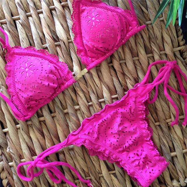 Triangle Bikini Set Bohemian Swimwear Hollow Out Low Waist Sexy-5