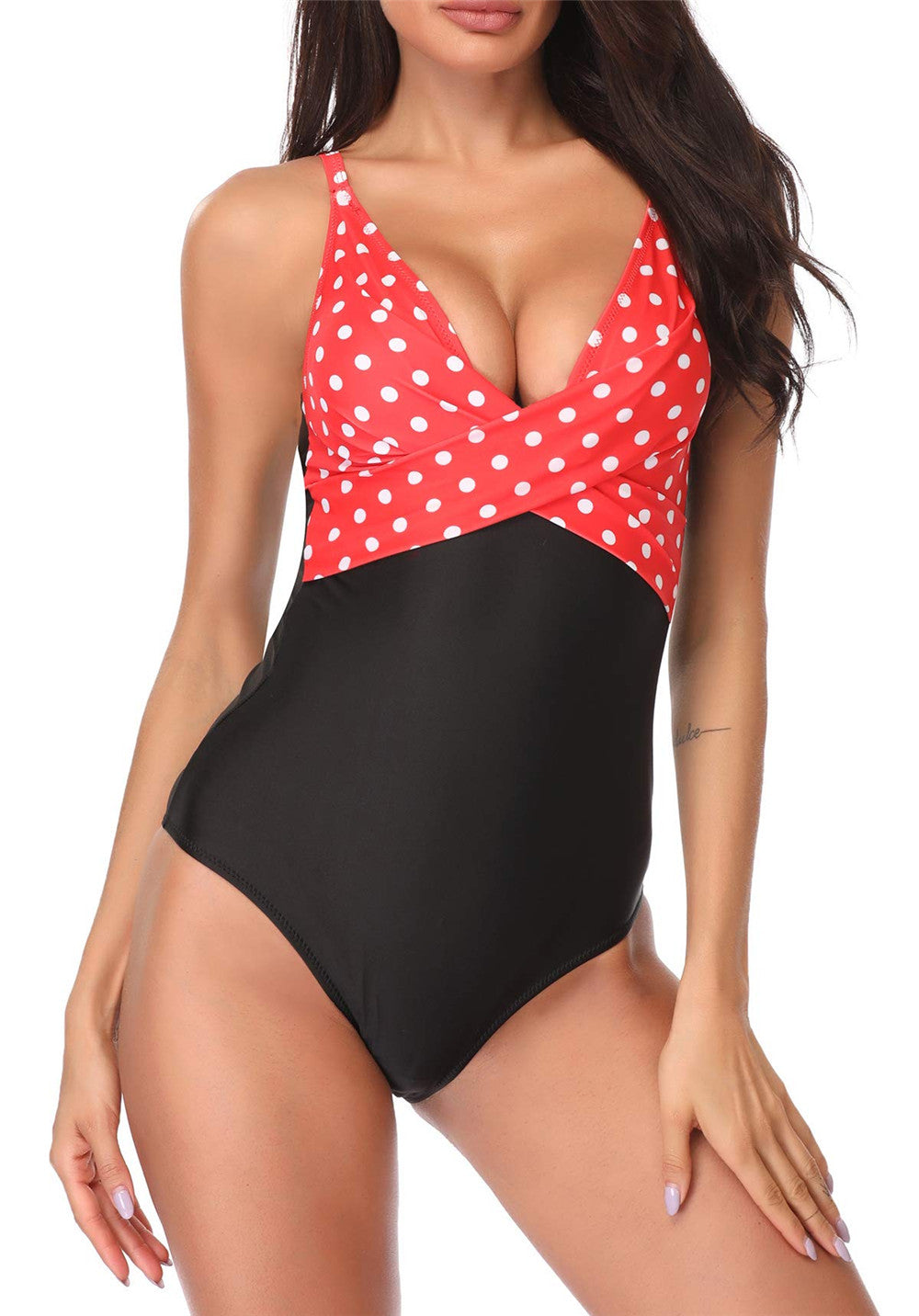 One Piece Swimsuit Women Print Sexy Black White Bodysuit Swimwear-3