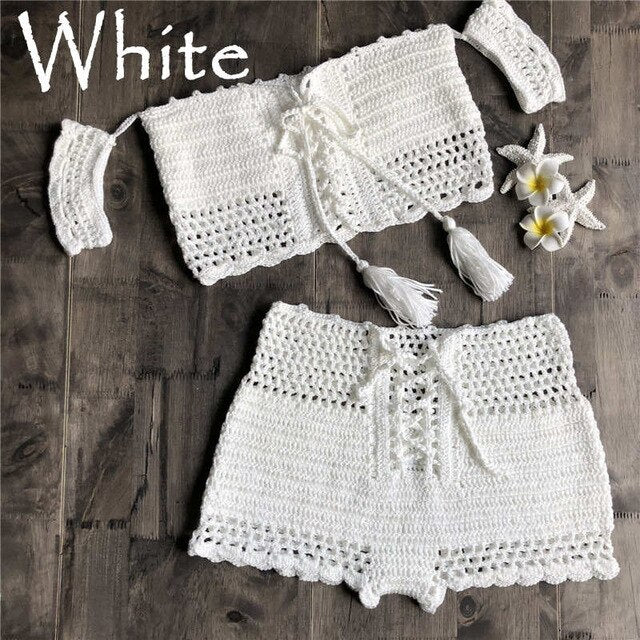 Hand Hook Crochet Bikinis Set Sexy Swimwear Women Two Piece-4