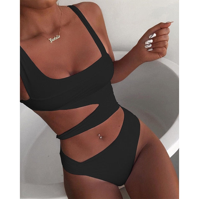 New Sexy White One Piece Swimsuit Women Cut Out Swimwear Push Up Monokini Bathing Suits Beach Wear Swimming Suit For Women-11