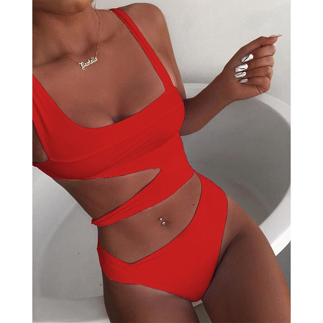 New Sexy White One Piece Swimsuit Women Cut Out Swimwear Push Up Monokini Bathing Suits Beach Wear Swimming Suit For Women-7