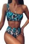 Print One Shoulder High Waist two Pieces Bikini set With Headband Women Swimwear Bathing Suit Swimsuit Female Sexy Holiday Beach-3
