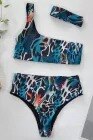 Print One Shoulder High Waist two Pieces Bikini set With Headband Women Swimwear Bathing Suit Swimsuit Female Sexy Holiday Beach-2