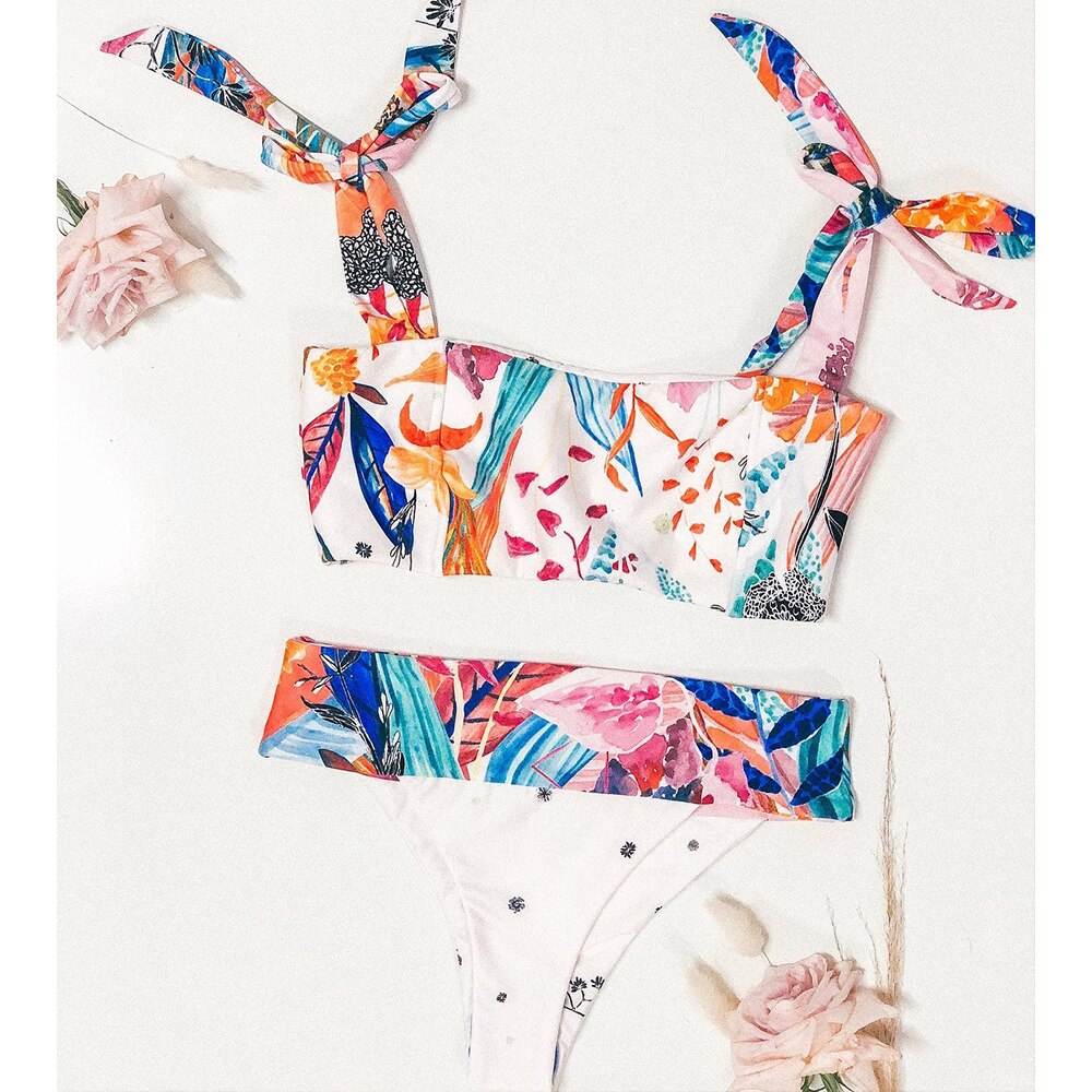 Floral Print Swimsuit Women Bikini High Cut Swimming Push Up Sexy Biquinis Beach Style Maillot De Bain Femme Two Piece Set-3