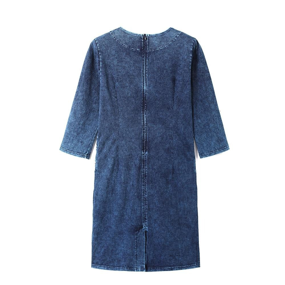 Women's Plus Size Autumn Casual Denim Dress Cotton Knitted Denim High Flexibility Slim Fit Dress Casual Fashion Dress-1