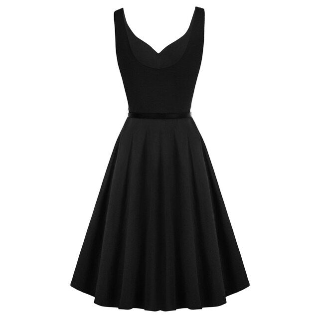 Grace Karin Women V-Neck Dress With Belt Sleeveless U-Back Flared A-Line Cotton Dress Elegant Evening Party Formal Dress Ladies-3
