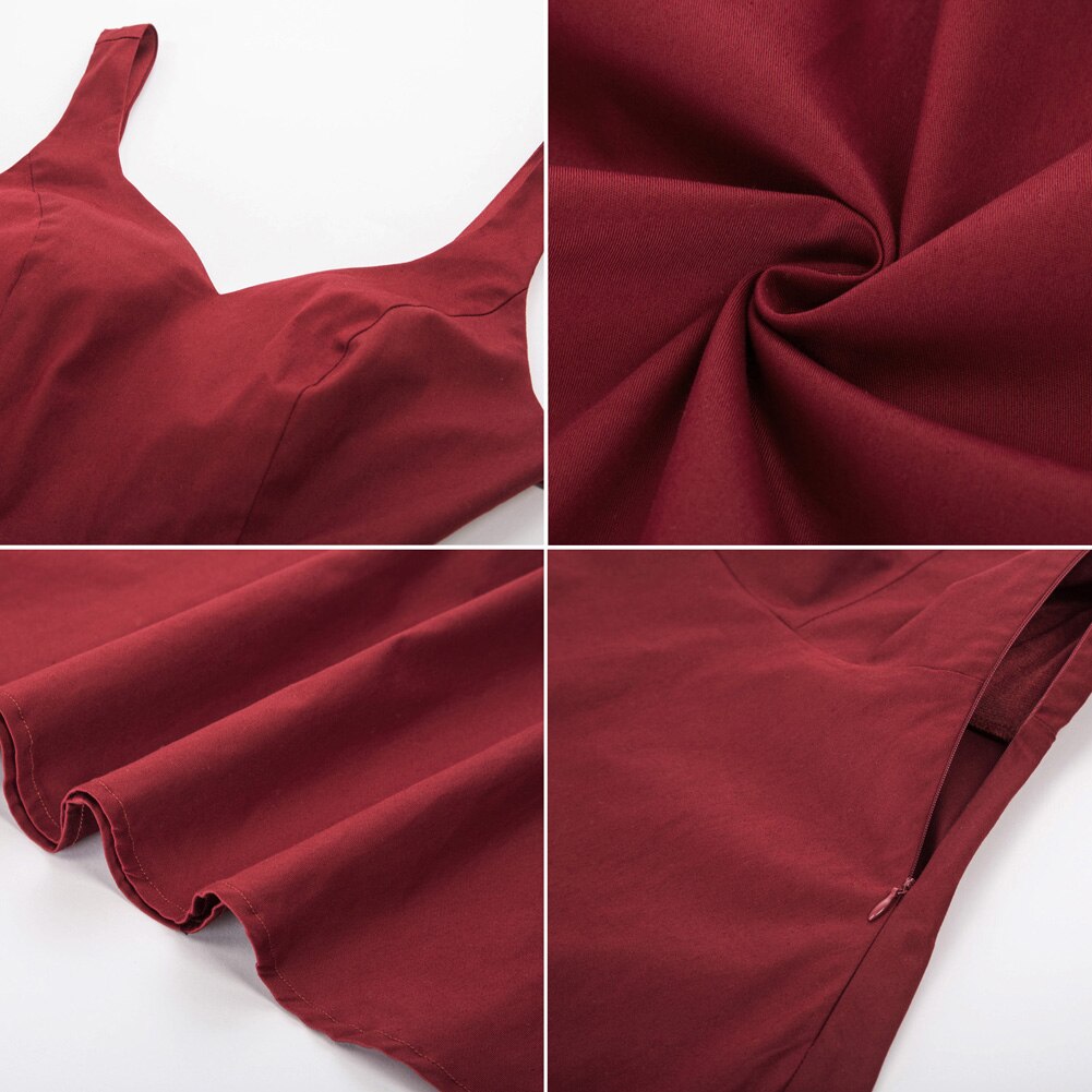 Grace Karin Women V-Neck Dress Vintage Belt Sleeveless U-Back Party Evening Office Elegant Swing Flared A-Line Cotton Dress New-4