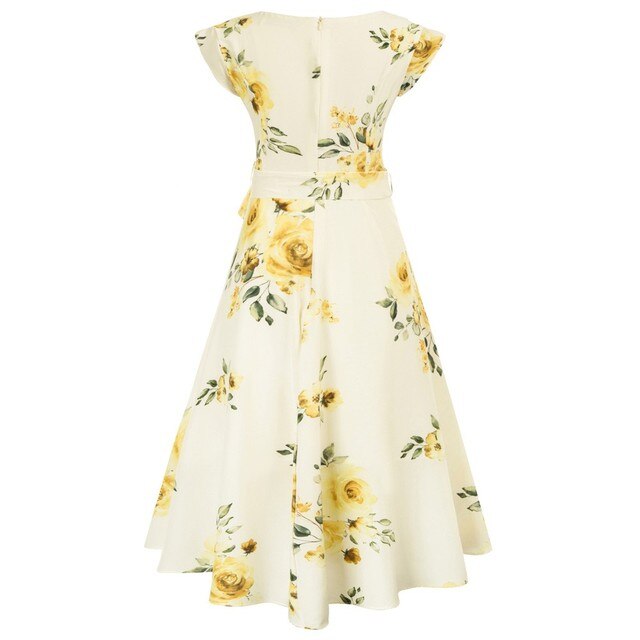 Summer Dresses Women High-Low Hem Dress Belt Decor Petal Sleeves Surplice V-Neck A-Line Swing Vacation Beach Dress Ladies Female-1