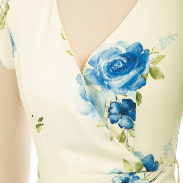 Summer Dresses Women High-Low Hem Dress Belt Decor Petal Sleeves Surplice V-Neck A-Line Swing Vacation Beach Dress Ladies Female-3