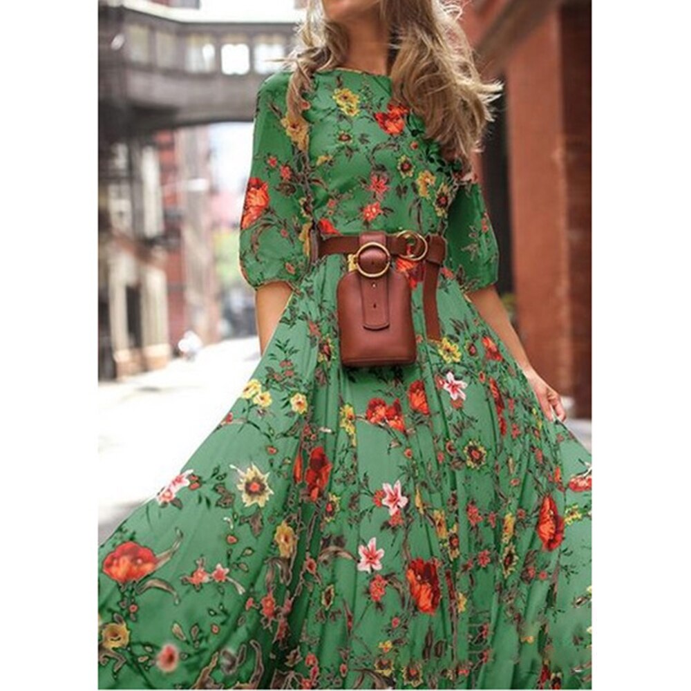 Wrap Dress Boho Floral Long Maxi Party Holiday Summer Beach Swing Sundress-4