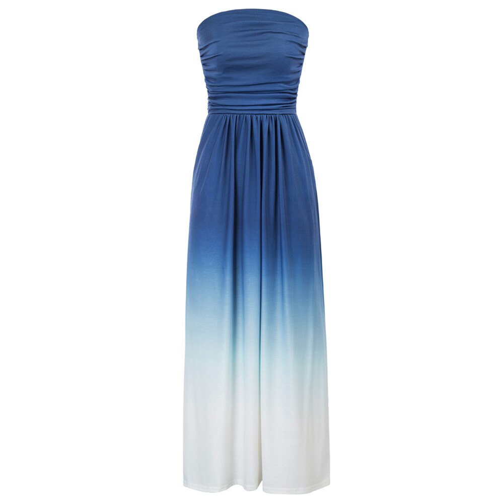 Grace Karin Women Strapless Ruched Dress Summer Sexy Elegant Pockets Casual Gradient Color Beach Holiday Party A-Line Maxi Dress-0