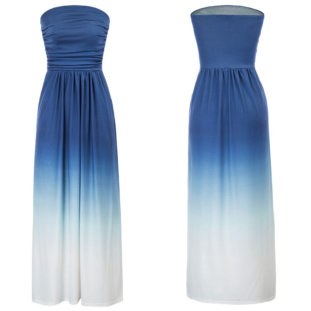 Grace Karin Women Strapless Ruched Dress Summer Sexy Elegant Pockets Casual Gradient Color Beach Holiday Party A-Line Maxi Dress-2