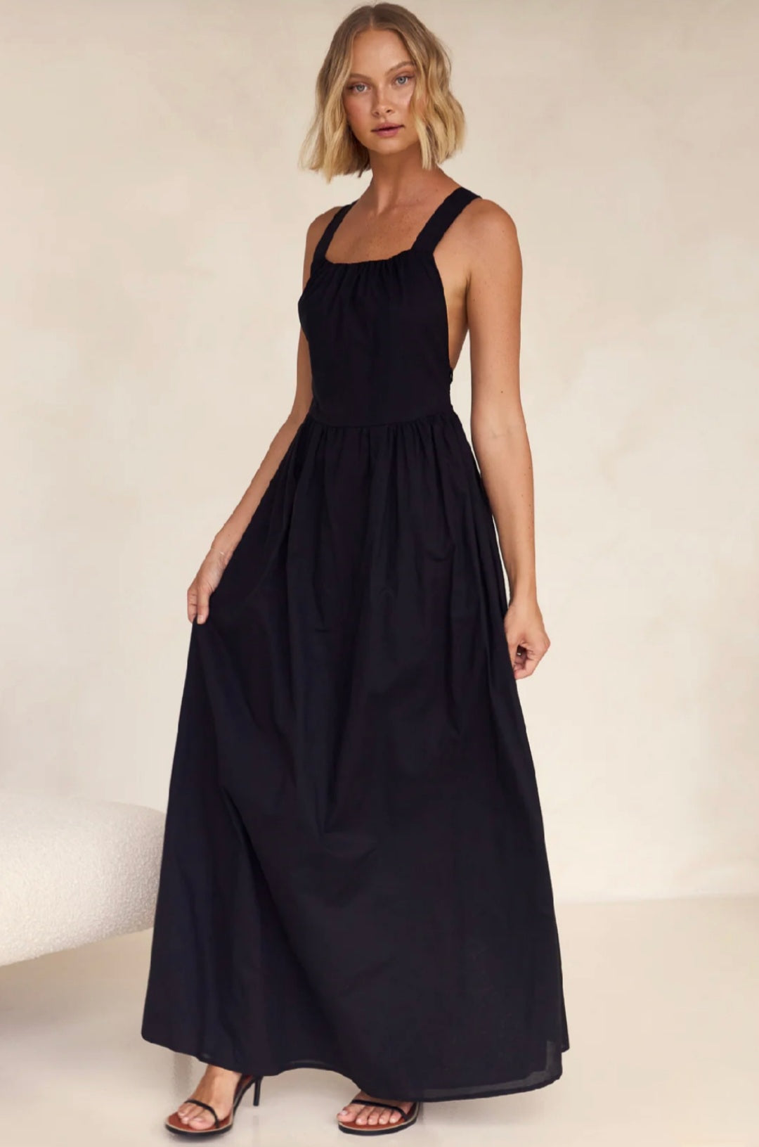 Black Cotton Dress | Maxi Dress | Cotton Dress | Black Dress | Backless Dress-0