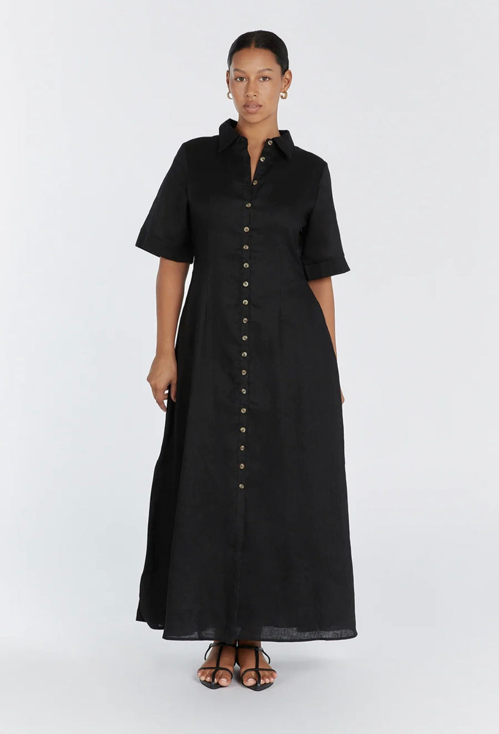 Black Linen Dress | Maxi Dress | Linen Dress | Linen Clothing | 100% Organic Linen | Button Down Dress-0