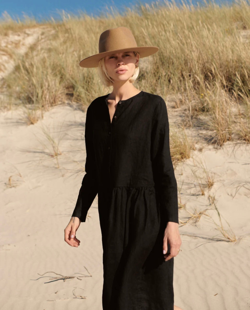 Black Linen Dress | Midi Dress | Linen Dress | Linen Clothing | 100% Organic Linen-1
