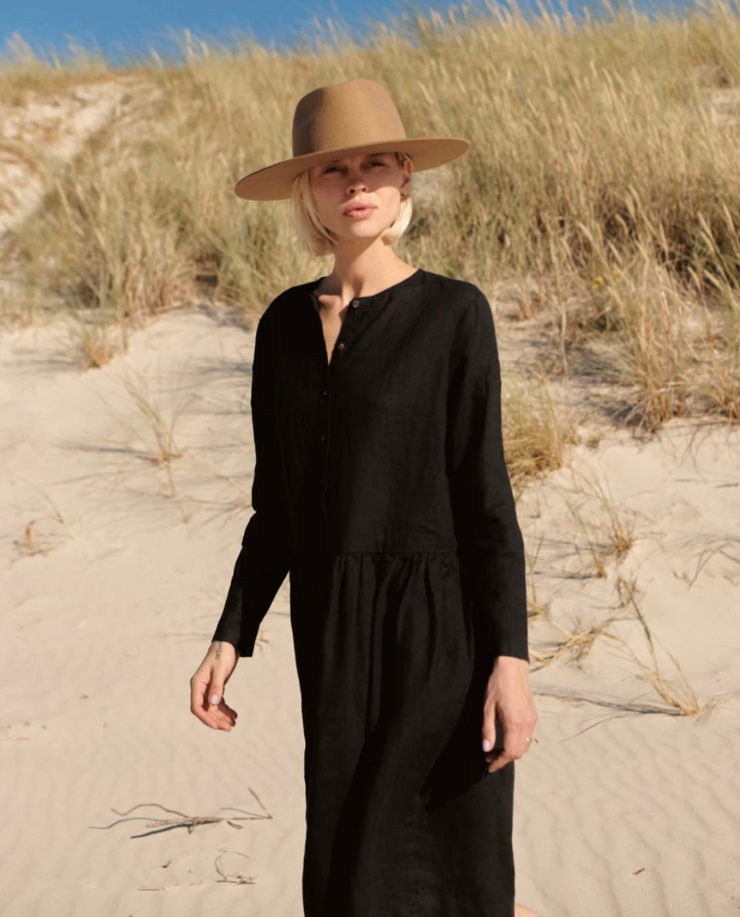 Black Linen Dress | Midi Dress | Linen Dress | Linen Clothing | 100% Organic Linen-1